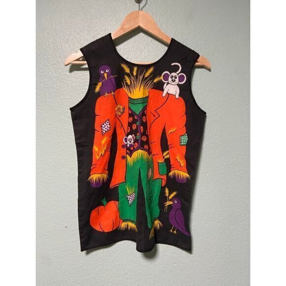 Vintage Unisex Scarecrow Orange and Black Tank Top Smock One Size‎